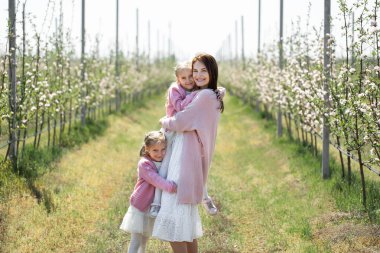 Genç anne ve ikiz kızları bahar aylarında bir elma bahçesinde yürürler ve çiçek açma döneminde birbirlerine sarılırlar..