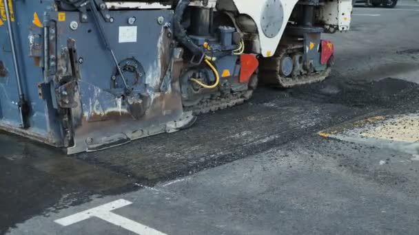 Esparcidor Asfalto Pavimentadora Sitio Construcción Carreteras Preparación Para Colocación Asfalto — Vídeos de Stock