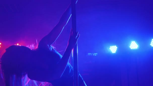 Taniec Rurze Młoda Szczupła Seksowna Kobieta Tańcząca Rurze Wnętrzu Nocnego — Wideo stockowe