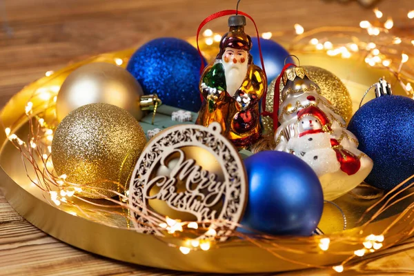 Placa Madera Con Letras Feliz Navidad Viejas Decoraciones Auténticas Del —  Fotos de Stock