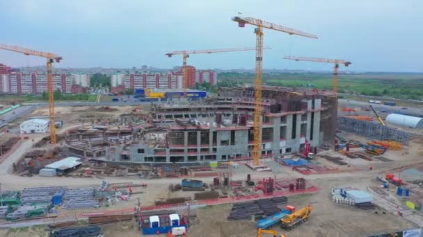 Almaty Kazakhstan August 2022 Tower Cranes Sports Arena Construction Site — Stock Video
