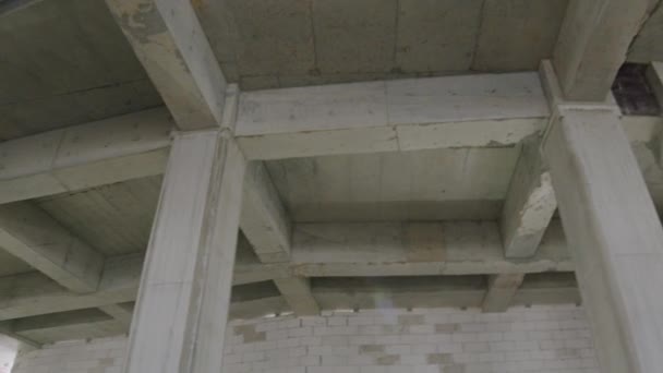 Concrete Carcass Brick Walls Sports Stadium Building Hall Inner View — Vídeos de Stock