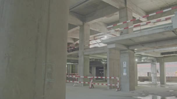 Empty Lobby Columns Color Striped Tapes Grounds Sports Stadium Building — Video