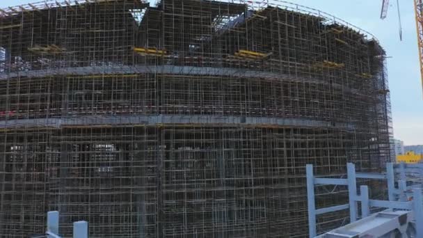 Scaffolds Large Metal Frame Details Future Sports Arena Construction Site — Stok video