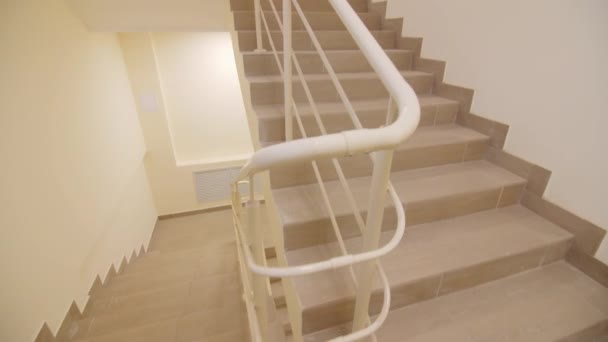 Clean Light Staircases Railings Hall Contemporary Residential Building Empty Steps — Stock video
