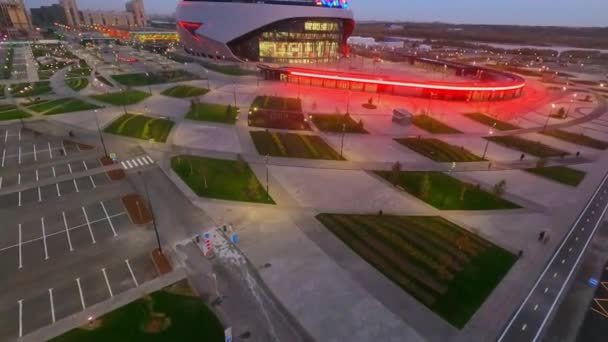 Spacious Park Neon Illuminated Sports Arena Contemporary Urban District Evening — Stockvideo