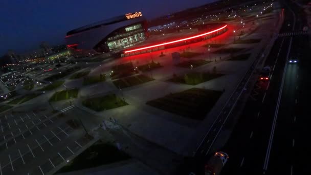 Urban District Garden Neon Glowing Athletic Arena Building Night City — Vídeo de stock
