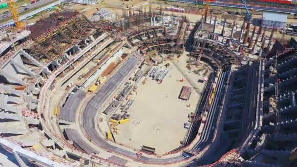 Betonnen Fundering Van Atletisch Stadion Met Tribunes Voor Kijkers Bouw — Stockvideo