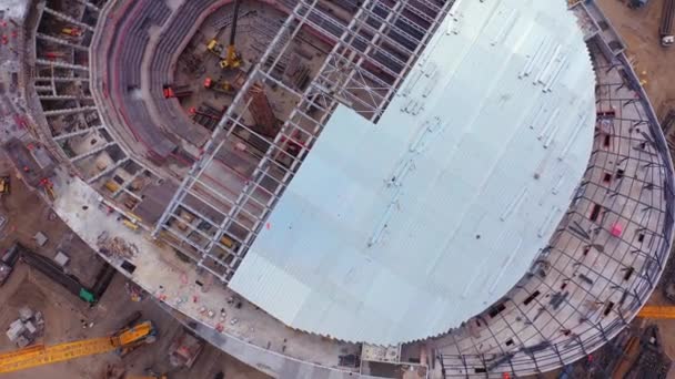 Roof New Constructed Arena Professional Builders Prepared Equipment Football Arena — Vídeos de Stock