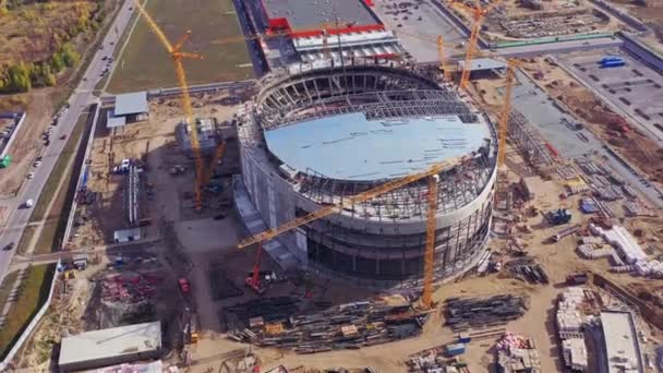 Arena Bowl Building Site Equipped Yellow Construction Cranes Construction Sports — 图库视频影像