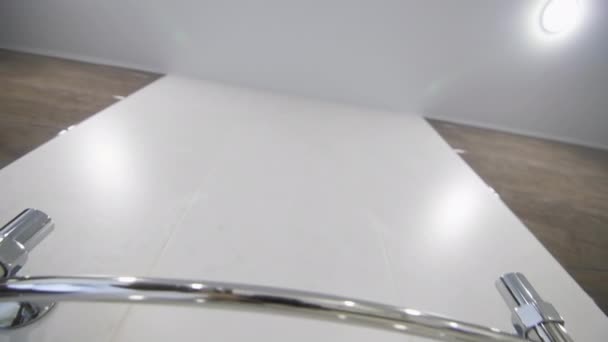 Spacious Bathroom Interior Heated Towel Rail Luxurious Apartment Place Hanging — Vídeo de Stock