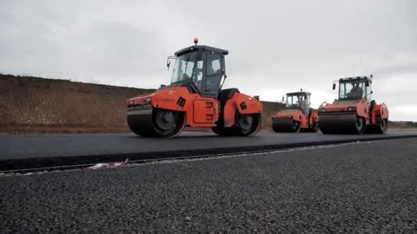 Almaty Kazakhstan February 2023 Double Drum Rollers Stand Paved Road — Video Stock