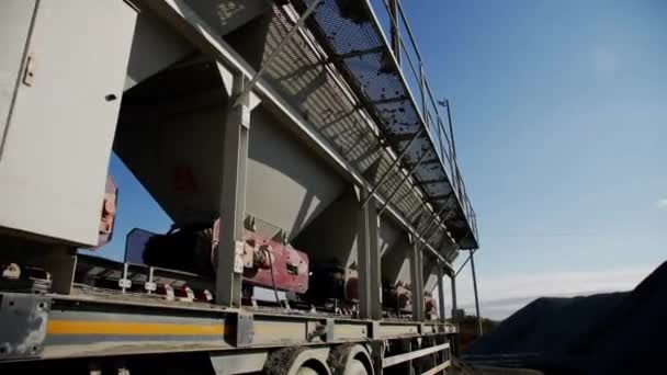 Huge Funnels Quarry Conveyor Belt Rock Extraction Pit Blue Sky — Stock video