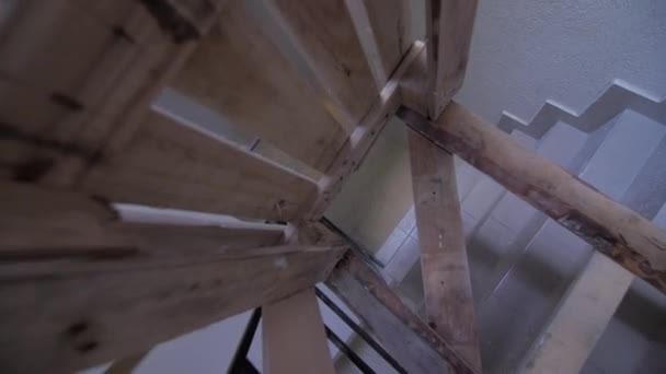 Wooden Scaffolds Builders Empty Staircase Renovated Building Maintenance Contemporary Public — Video Stock