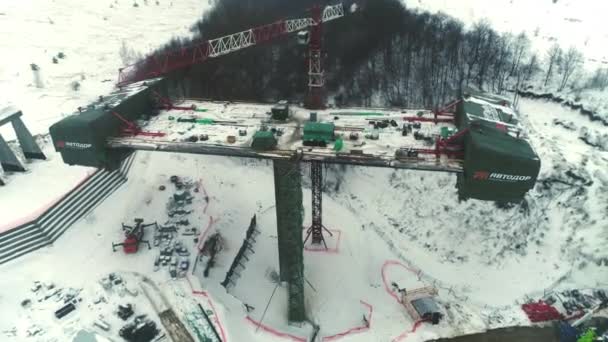 Almaty Kazakhstan Fevereiro 2023 Guindastes Torre Com Talha Perto Seção — Vídeo de Stock