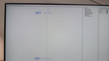 Detayların ayrıntılı taslağı, boyutlar ve işaretler bilgisayar yazılımlarının yakın planıyla çiziliyor. Mühendisler için CAD programı optimizasyon çalışmaları