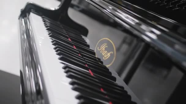 Almaty Kasakhstan Mai 2023 Selbstspielendes Klavier Spielt Hell Erleuchteter Saalnahaufnahme — Stockvideo