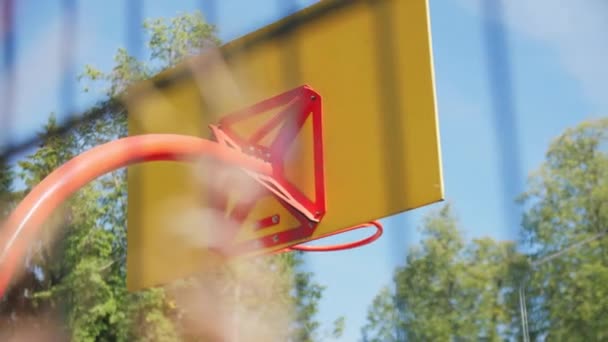 Perisai Bola Basket Dengan Tepi Pada Tampilan Lapangan Olahraga Taman — Stok Video