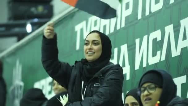 Almaty Kasakhstan Juli 2023 Weibliche Fans Jubeln Dem Favorisierten Eishockeyteam — Stockvideo
