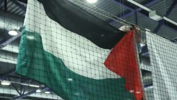 Jugador Hockey Lleva Bandera Que Representa País Campeonato Nacional Preparándose — Vídeo de stock
