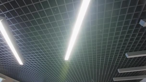 Koude Neon Lichten Van Het Plafond Een Gemoderniseerd Klaslokaal Verlichting — Stockvideo
