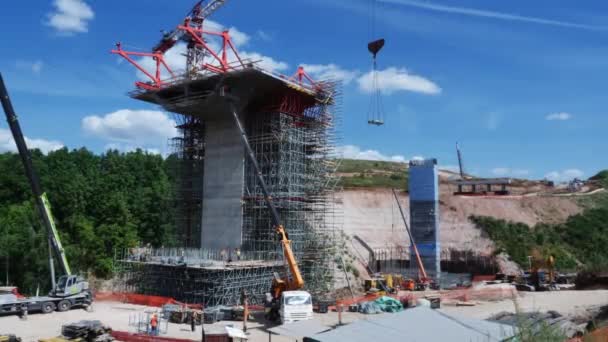 Almaty Kazakhstan June 2023 High Concrete Column Scaffolds Bridge Construction — Stock Video