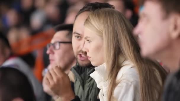 Almaty Kazakhstan March 2023 Fans Couple Watching National Championship Ice — Stock Video
