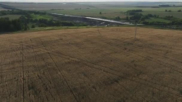 Costruzione Strade Interurbane Lungo Campi Grano Costruzione Importanti Autostrade Tra — Video Stock