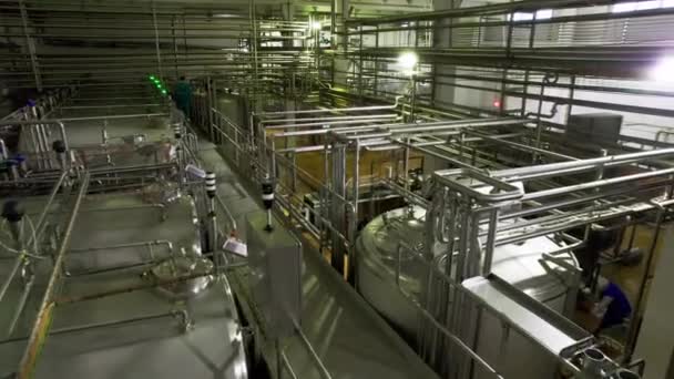 Pracownicy Kontrolują Czas Reakcji Chemicznej Zbiornikach Warsztacie Zakładowym Zespół Pracowników — Wideo stockowe