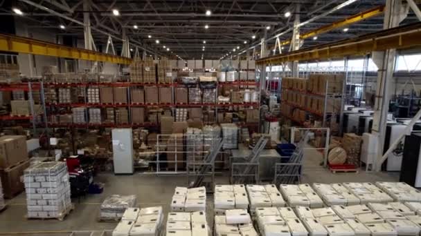 Huge Warehouse Filled Large Number Products Equipment Every Shelf Warehouse — Stock Video