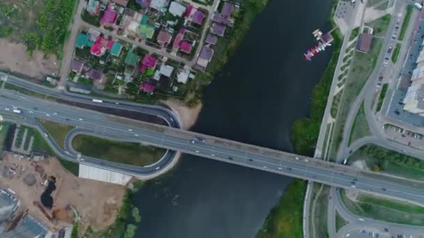 Motorway Spans Bridge River Providing Drivers Connecting Banks Cars Navigate — Stock Video