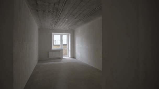 Spacious Apartment Renovation Works Balcony Untouched Space Light Walls Tailored — Stock Video