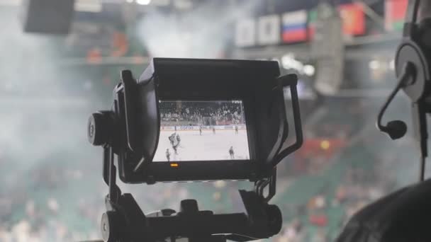 Almaty Kazakhstan Gennaio 2024 Cameraman Filma Attentamente Partita Hockey Con — Video Stock
