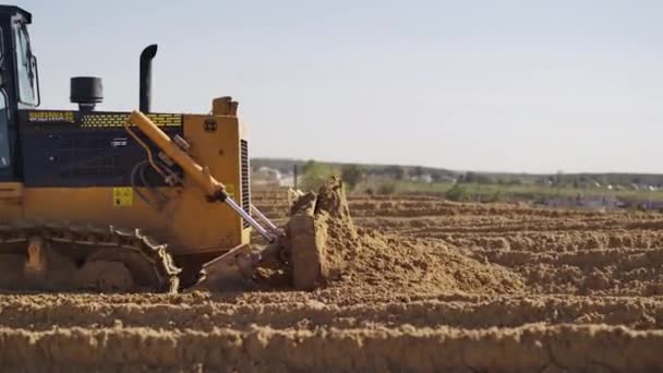 Almaty Kazakhstan August 2023 Bulldozer Clears Area Sand Ground Construction — Stock Video