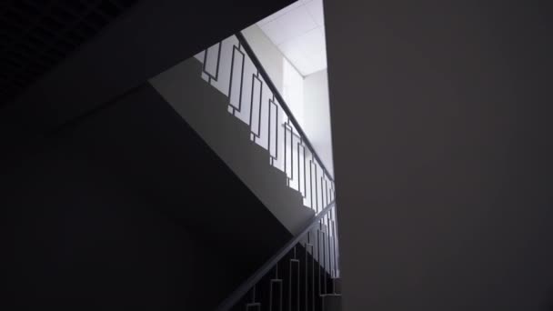 Escalera Equipada Con Barandilla Robusta Iluminada Por Luz Del Día — Vídeos de Stock
