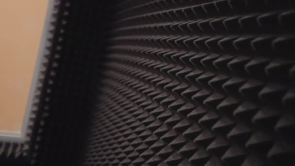 Dark Soundproofing Wall Covering Acoustic Foam Rubber Closeup Well Equipped — Stock Video
