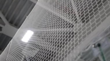 Esnek ağ, seyirciyi kazara disk çarpmalarından korur. Arenadaki buz hokeyi maçında uygulanan koruyucu adımlar