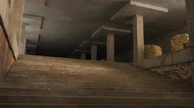 Metro istasyonu girişinin inşaatı hızla ilerliyor. Birçok beton merdiven yolcuları aşağıdaki modern güçlendirilmiş platformlara götürüyor.