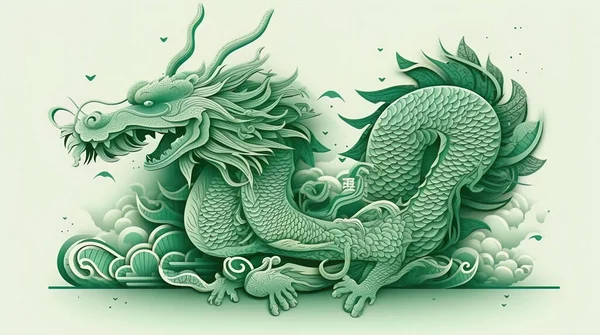 Chinese style green dragon, against the backdrop of bamboo rainforest. Generative ai