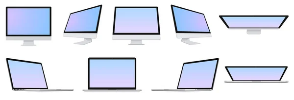 Набор Реалистичных Устройств Рендеринг Ноутбука Монитора Красочной Заставки Изолированы Прозрачном Стоковое Фото