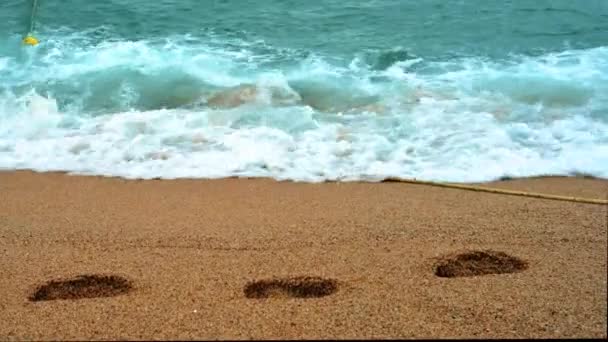 크리스탈 청록색 해변에 부드러운 부드러운 클로즈업 — 비디오