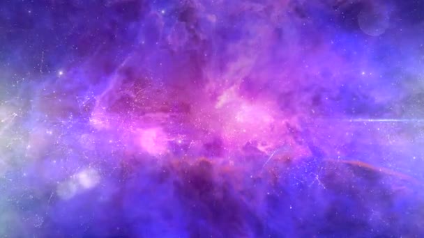 Animación Bucle Volar Través Nubes Nebulosas Brillantes Campo Estrellas Bucle — Vídeo de stock