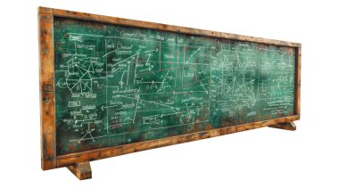 Klasik tebeşir desenli. Matematik denklemleri olan okul tahtası. Okulun kara tahta geçmişi