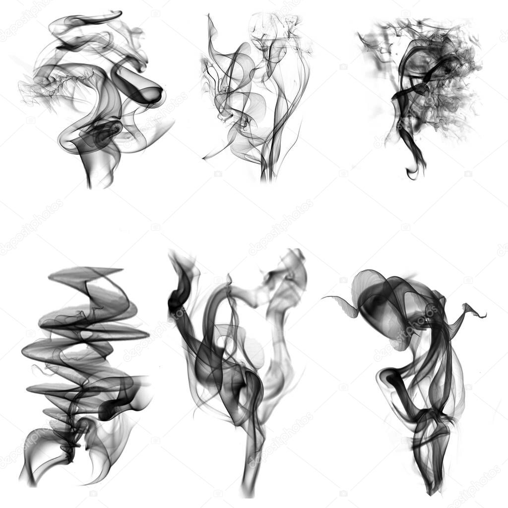 Realistic smoke set on a transparent background. The smoke of a cigarette. Steam