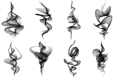 Şeffaf bir arkaplanda dumanı taklit eden bir dizi fırça.