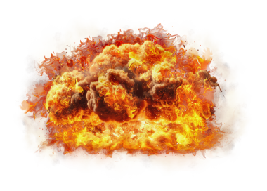 Alevler ve duman. Şeffaf arkaplanda izole edilmiş dumanlı ateşli patlama