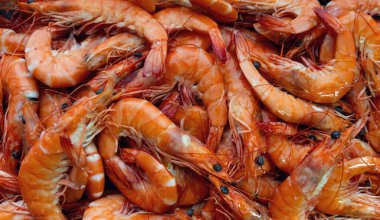 Kapatın. En iyi pişmiş kaplan karidesi manzarası. Mutfak arka planı pişmiş karidesler pişmiş karides.