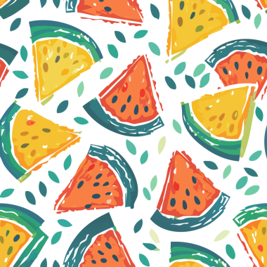 Artistik karpuz dilimleriyle şeffaf arkaplan üzerinde kusursuz desen