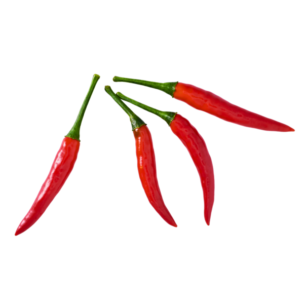 Kırmızı biber şeffaf arkaplanda izole edilmiş.