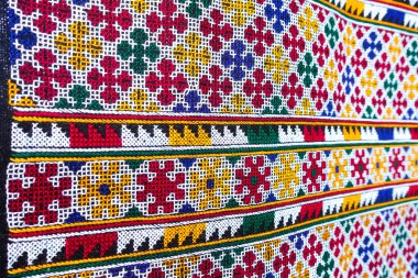 El işlemesi Yao Mien renkli desenli nakış, geleneksel kabile tekstili, karmaşık dikiş, arka plan, tasarım ve kültürel sanat projeleri için mükemmel..